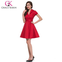 Grace Karin Knee Longueur à manches courtes en gros Vintage Retro Red Dress CL6089-8 #